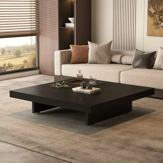 Minimalism Square Coffee Table Solid Wood High-Grade Modern Simple Walnut Grain Stainless Steel Feet Coffee Table