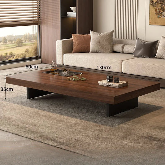 Minimalism Square Coffee Table Solid Wood High-Grade Modern Simple Walnut Grain Stainless Steel Feet Coffee Table