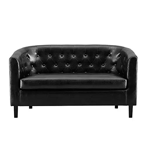 Love Seat, Button Tufted Faux Leather Barrel Loveseat, Midcentury Modern 2 Seater Sofa Couch, Small Loveseat for Small Spac
